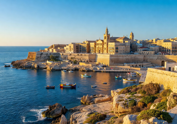 Beautiful coastal view of Valletta Malta, hero background image