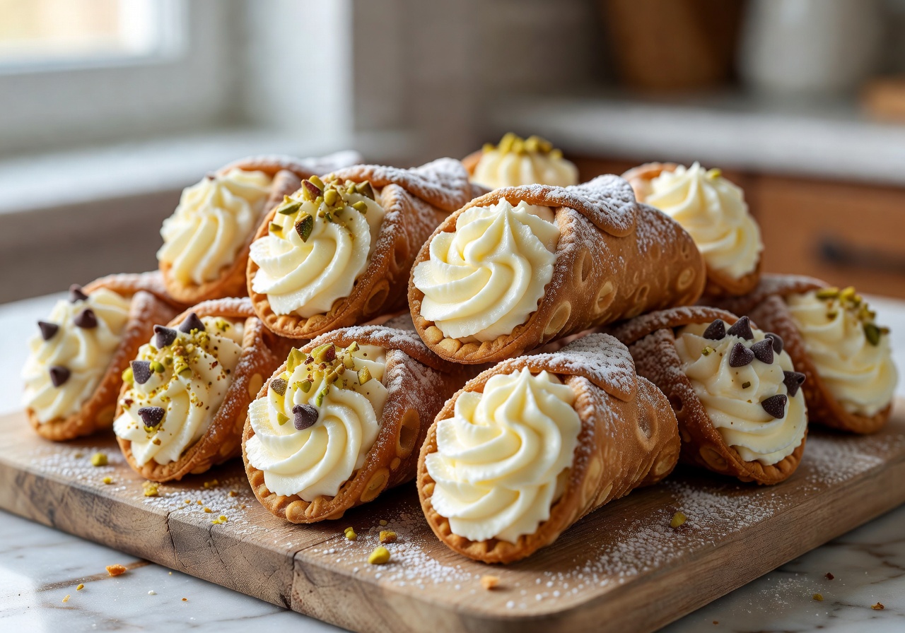 Freshly piped sweet Kannoli pastry desserts