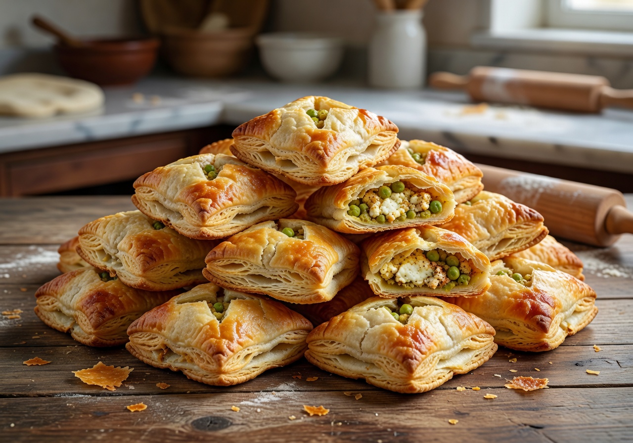 Delicious traditional Maltese Pastizzi savory pastries filled with ricotta or peas